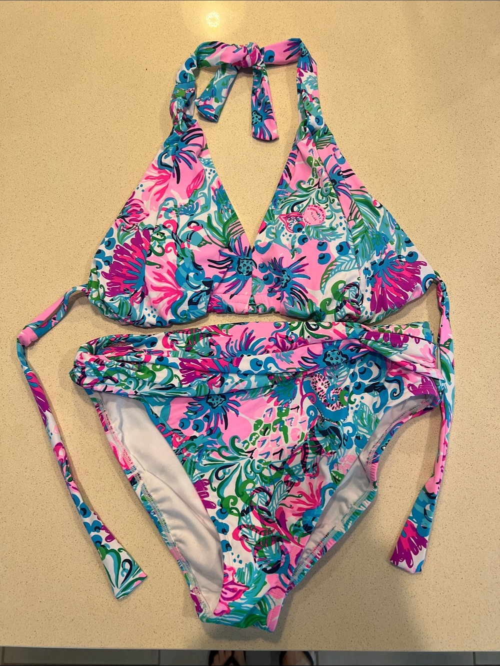 Lilly Pulitzer Bikini Set Triangle Top High Waist Briefs 10